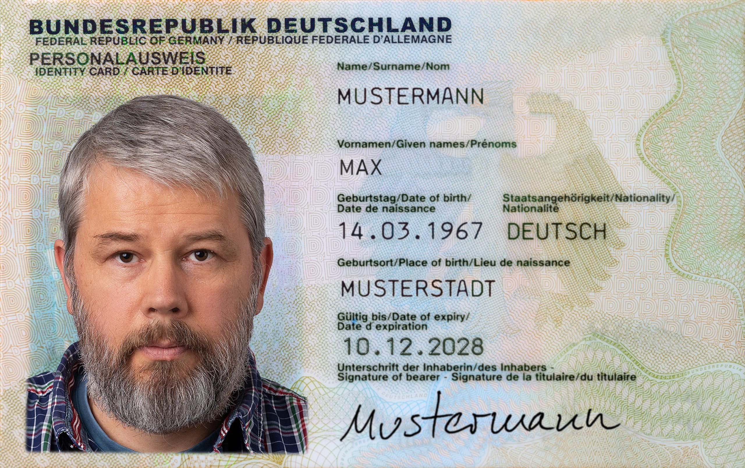 personalausweis der bundesrepublik deutschland mit name max mustermann